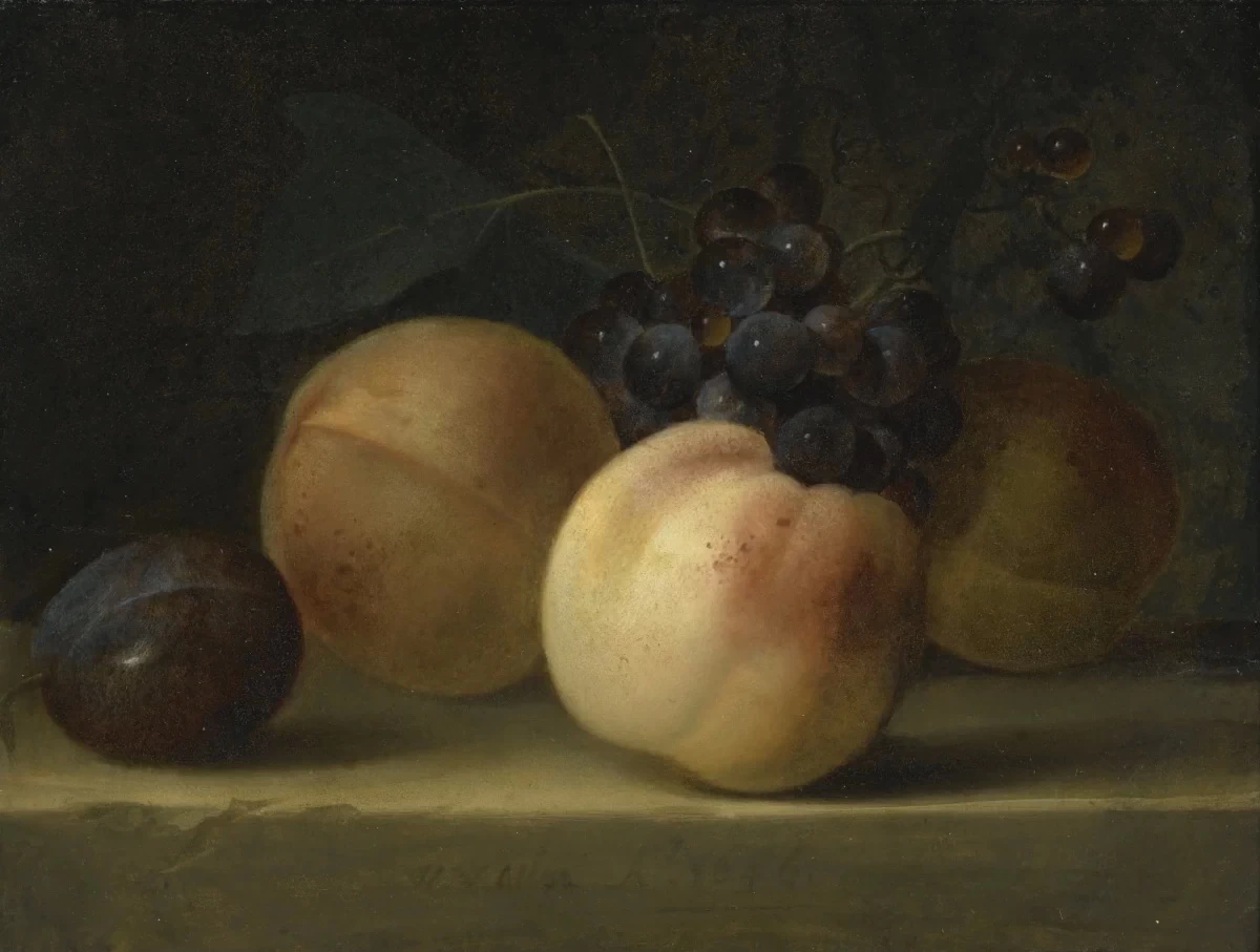 Natura morta con frutta, pesche e prugne